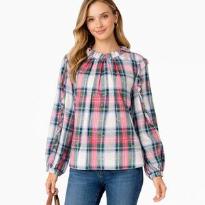 Crown & Ivy NEW Plaid Ruffle Blouse Gold Dot Cottagecore Southern Top Size 1X